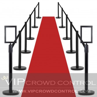 12 Posts VIP Black Belt Stanchion Package in 10' length + Sign Frame + Red Carpet