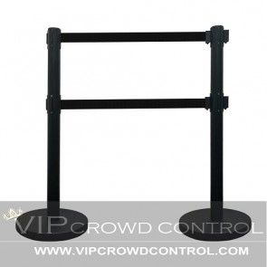 VIP Dual Belt Retractable Stanchion in Black Finish in 40"H