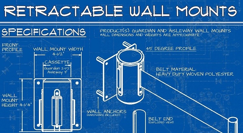 Black Wall Mount Retractable Barrier in 13 Ft 